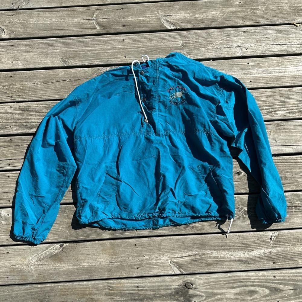 Vintage Polaris Watercraft Windbreaker Teal Blue Pullover Hooded Jacket 2XL 90s‎